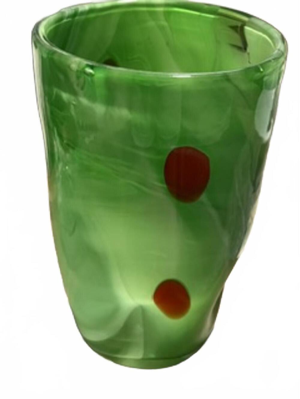 Atelier Beranek Czech Art Glass Large Vase Heavy Green Red Abstract Swirl